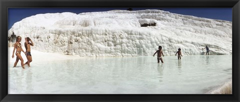 Framed Children enjoying in the hot springs and travertine pool, Pamukkale, Denizli Province, Turkey Print