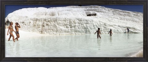Framed Children enjoying in the hot springs and travertine pool, Pamukkale, Denizli Province, Turkey Print