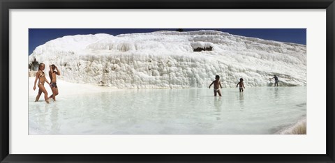 Framed Children enjoying in the hot springs and travertine pool, Pamukkale, Denizli Province, Turkey Print