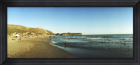 Framed Tourists swimming in the Mediterranean at Patara beach, Patara, Antalya Province, Turkey Print