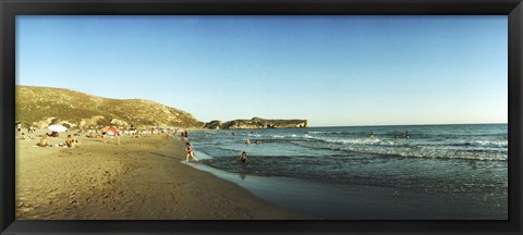 Framed Tourists swimming in the Mediterranean at Patara beach, Patara, Antalya Province, Turkey Print