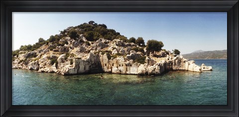 Framed Rocky island in the Mediterranean sea, Sunken City, Kekova, Antalya Province, Turkey Print