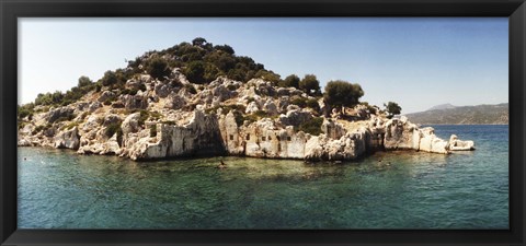 Framed Rocky island in the Mediterranean sea, Sunken City, Kekova, Antalya Province, Turkey Print
