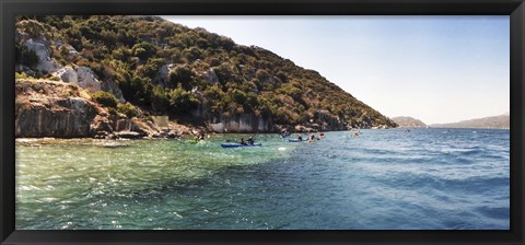 Framed People kayaking in the Mediterranean sea, Sunken City, Kekova, Antalya Province, Turkey Print