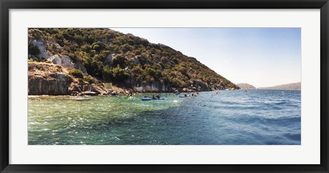 Framed People kayaking in the Mediterranean sea, Sunken City, Kekova, Antalya Province, Turkey Print