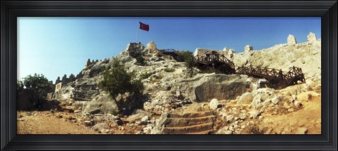 Framed Byzantine castle of Kalekoy with a Turkish national flag, Antalya Province, Turkey Print