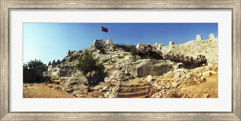Framed Byzantine castle of Kalekoy with a Turkish national flag, Antalya Province, Turkey Print