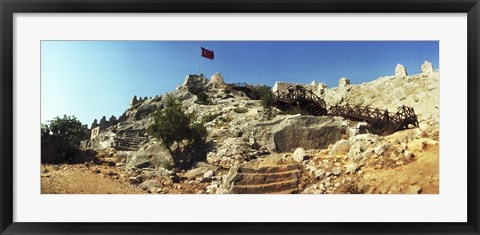 Framed Byzantine castle of Kalekoy with a Turkish national flag, Antalya Province, Turkey Print