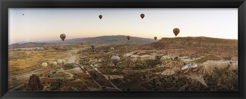 Framed Hot air balloons in flight over Cappadocia, Central Anatolia Region, Turkey Print