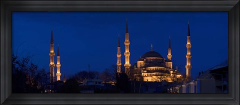Framed Blue Mosque Lit Up at Night, Istanbul, Turkey Print