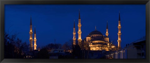 Framed Blue Mosque Lit Up at Night, Istanbul, Turkey Print