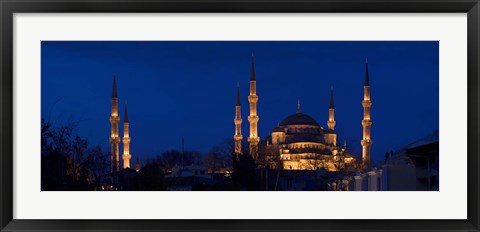 Framed Blue Mosque Lit Up at Night, Istanbul, Turkey Print