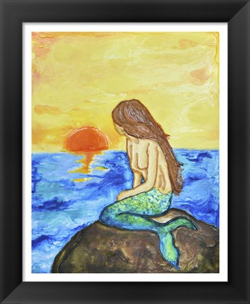 Framed Mermaid at Sunset Print