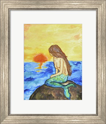 Framed Mermaid at Sunset Print