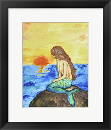 Framed Mermaid at Sunset Print