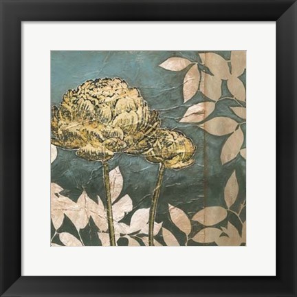 Framed Peony on Blue I Print