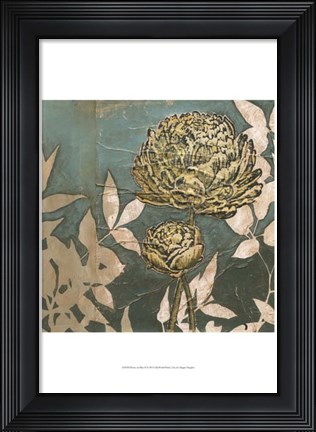 Framed Peony on Blue II Print