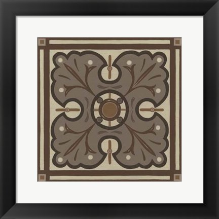 Framed Piazza Tile in Brown IV Print