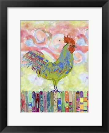 Framed Rooster on a Fence I Print