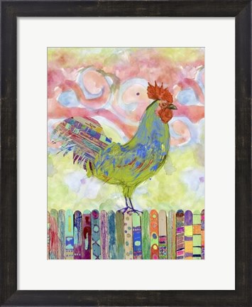 Framed Rooster on a Fence I Print