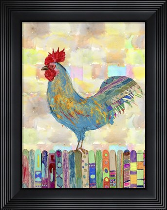 Framed Rooster on a Fence II Print