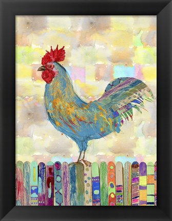 Framed Rooster on a Fence II Print