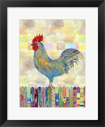 Framed Rooster on a Fence II Print