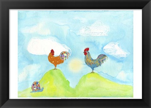 Framed Hilltop Roosters Print