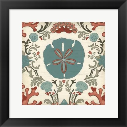 Framed Coastal Damask I Print