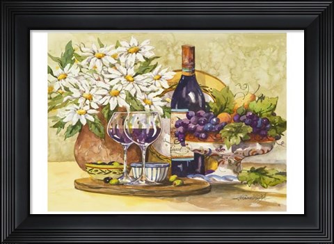 Framed Wine &amp; Daisies Print