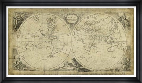 Framed Non-Embellished World Discoveries Map Print