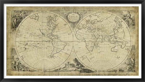 Framed Non-Embellished World Discoveries Map Print