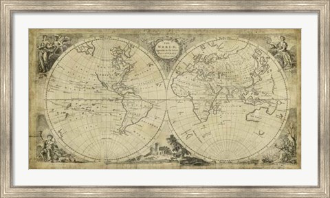 Framed Non-Embellished World Discoveries Map Print