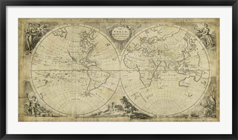 Framed Non-Embellished World Discoveries Map Print