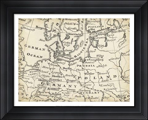 Framed Map of Europe Grid V Print