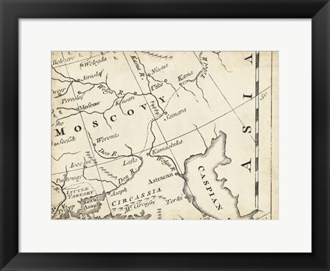 Framed Map of Europe Grid VI Print