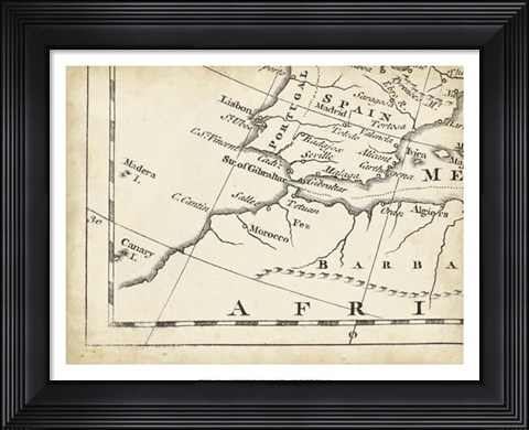 Framed Map of Europe Grid VII Print