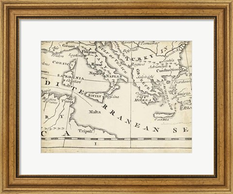 Framed Map of Europe Grid VIII Print