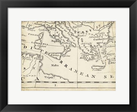 Framed Map of Europe Grid VIII Print