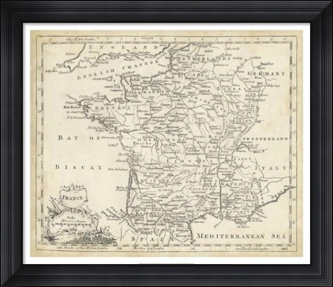 Framed Map of France Print