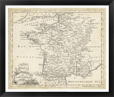 Framed Map of France Print