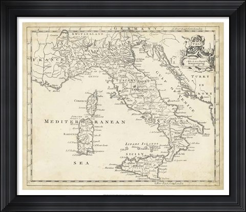 Framed Map of Italy Print