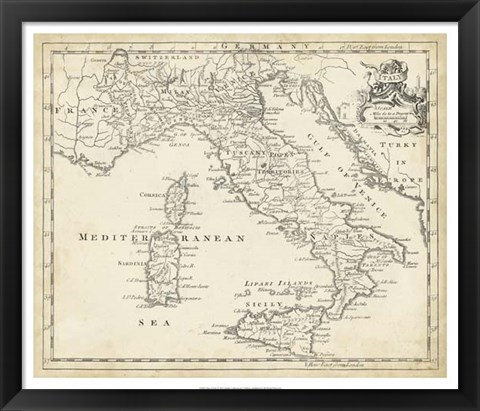 Framed Map of Italy Print