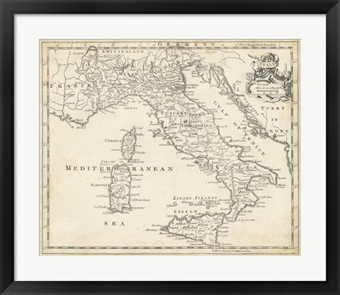 Framed Map of Italy Print