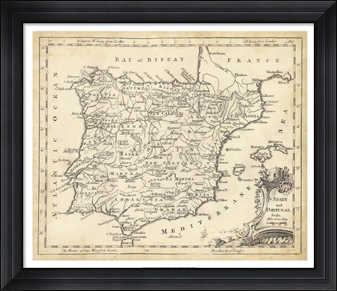 Framed Map of Spain Print