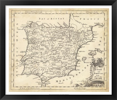 Framed Map of Spain Print