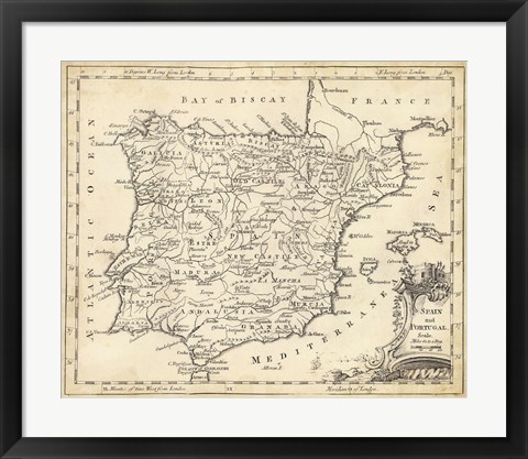 Framed Map of Spain Print