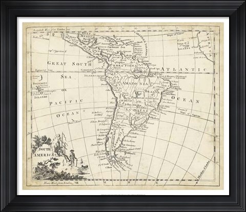 Framed Map of South America Print