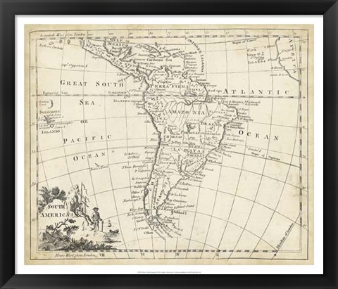 Framed Map of South America Print