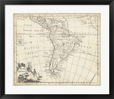 Framed Map of South America Print